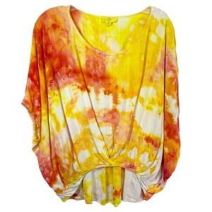 Entro Medium Top Handmade Tie Dye Dolman‎ Shell Orange Yellow Tunic Boho 946